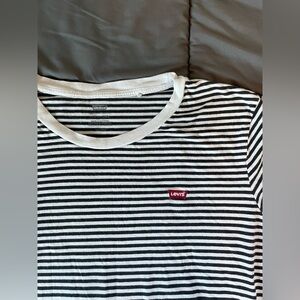 Levi's Black & White Striped Short Sleeve Tee with Red Logo